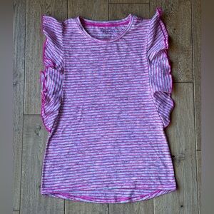 Arizona Jean Co Pink Striped Ruffle Sleeve Top size Medium 10/12